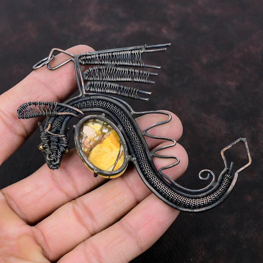 Pandantiv Mookaite Brecciat Înfășurat în Sârmă de Cupru Pandantiv cu Piatră Prețioasă Bijuterii Handmade Pandantiv Dragon Pandantiv Uimitor Bijuterii din Cupru Cadou pentru Ea