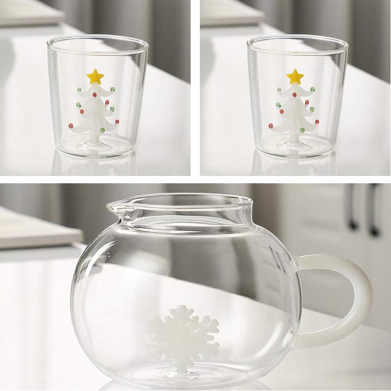 

Fish Christmas Tree Under Bottom Glass Pitcher and 2 Cups Set 1600ML Glass Tea Pitcher for Drinks Coffee Milk Water Jugs Gift 1L сніг