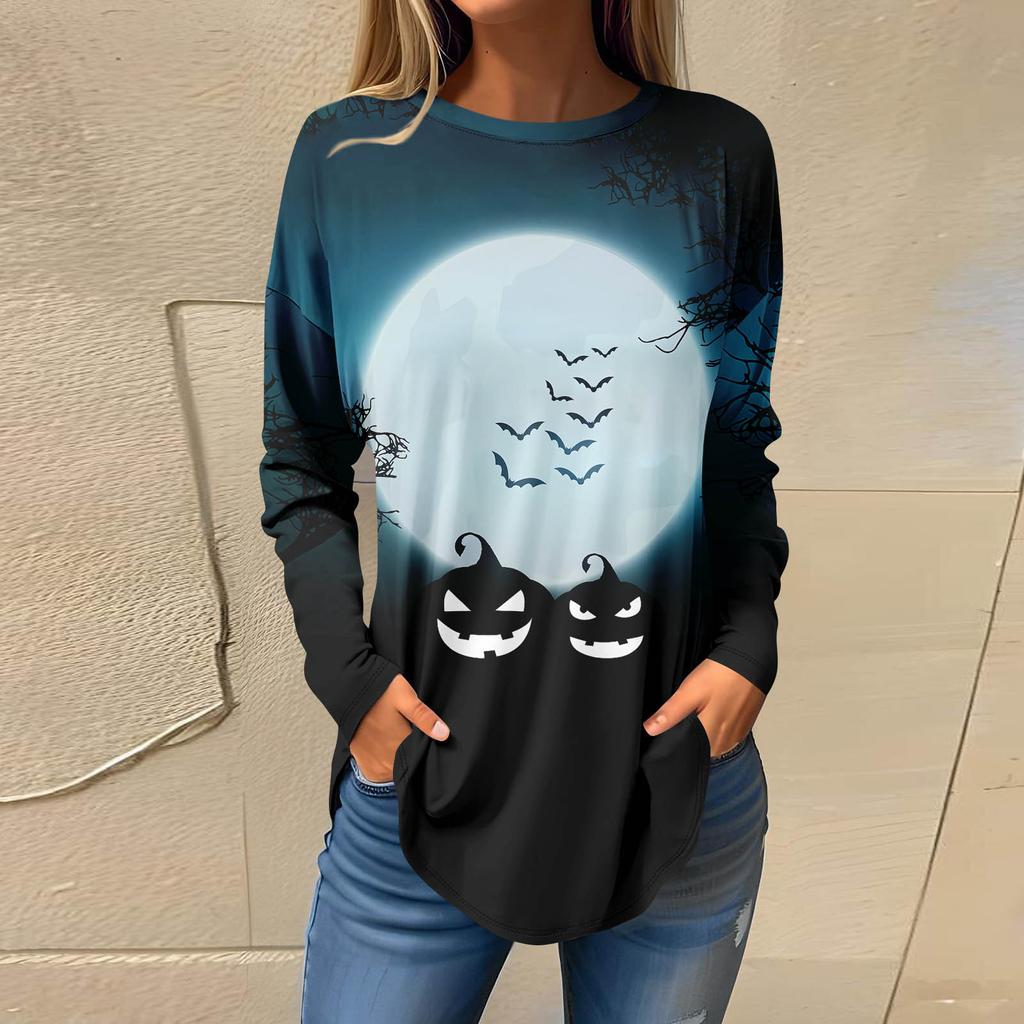 T-shirts voor Dames Herfst Casual Lange Mouw Shirts Sweatshirt Halloween Bedrukking Top Pullover