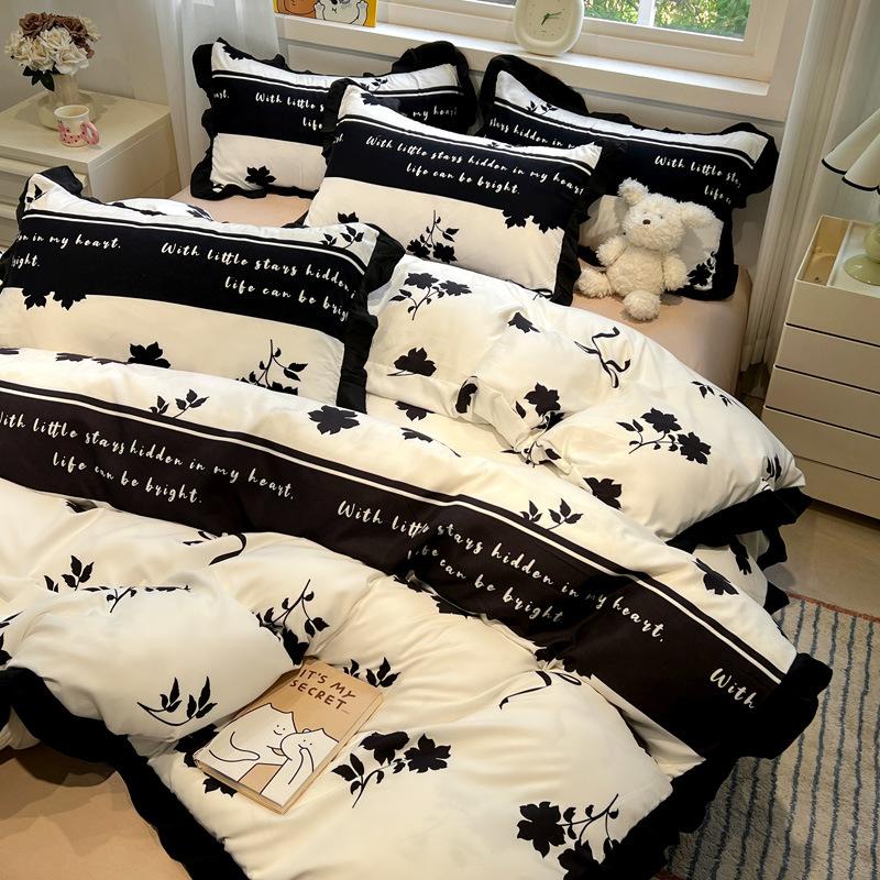 

Новая черная белая принтованная юбка для кровати комплекты постельного белья уютное приятное к коже принтованное постельное белье весна осень размер кинг квин комплект одеяла 1.8m 4pcs set