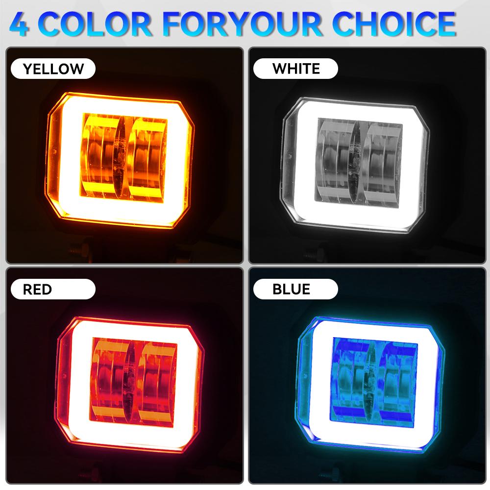 3inch Beam Headlight LED Work Light Bar Spot Driving LED Work Lamp Fog Pods Halo Offroad 4WD Car Boat Truck SUV Pickup ATV