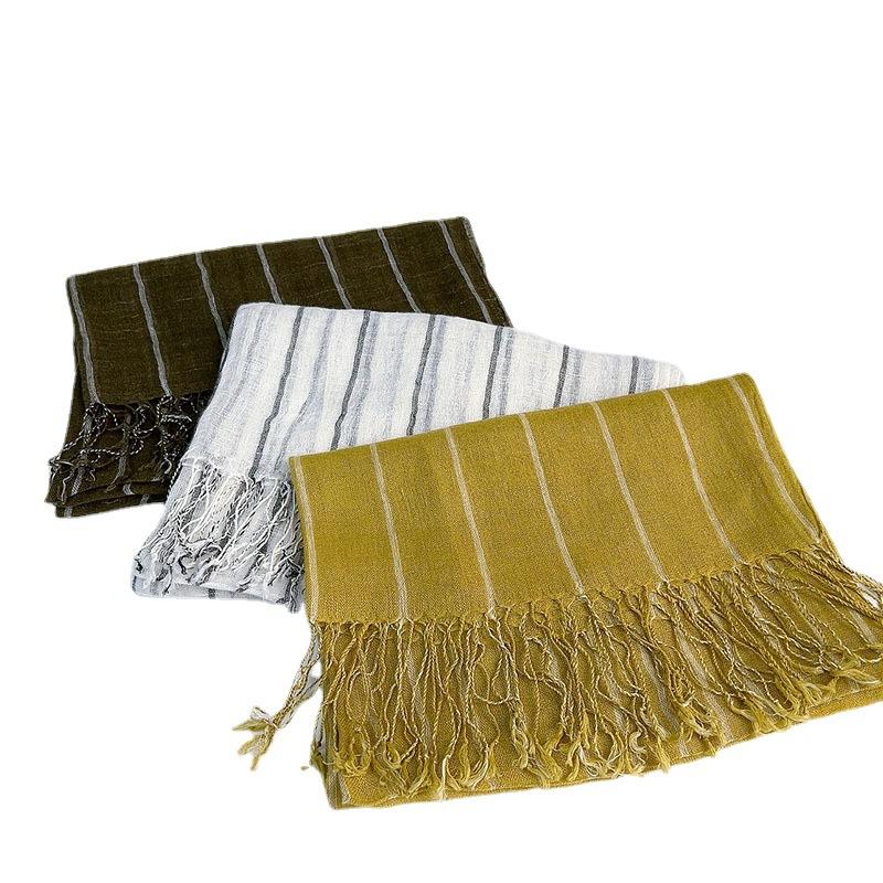 Japanese Vertical Striped Linen Scarf, Versatile Men'S And Women'S Summer Thin Shawl, Long Sunshade Silk Scarf