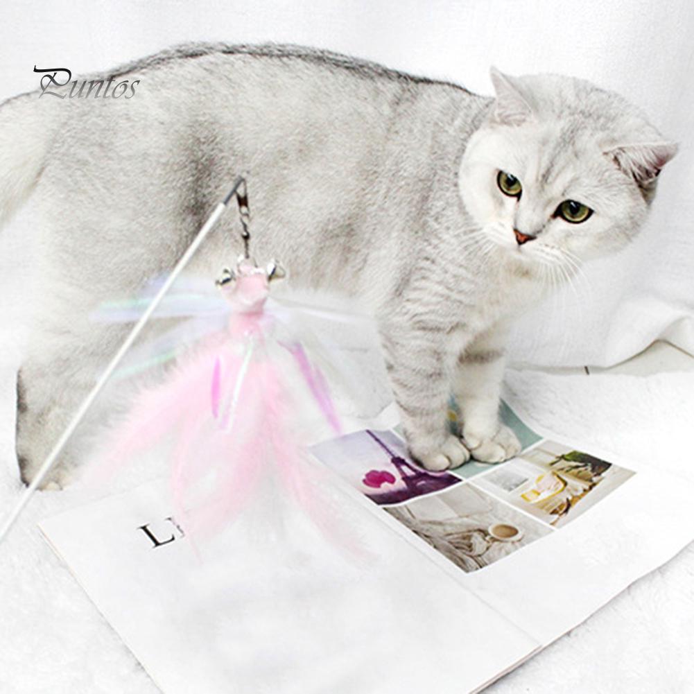 Puntos Pet Cats Kitten Bell Feather Dragonfly Shape Teaser Wand Replacement Head Toy