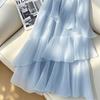 Women's Unique Beautiful Tiered Skirt Elegant High Waisted Blue Chiffon A Line Half Skirt