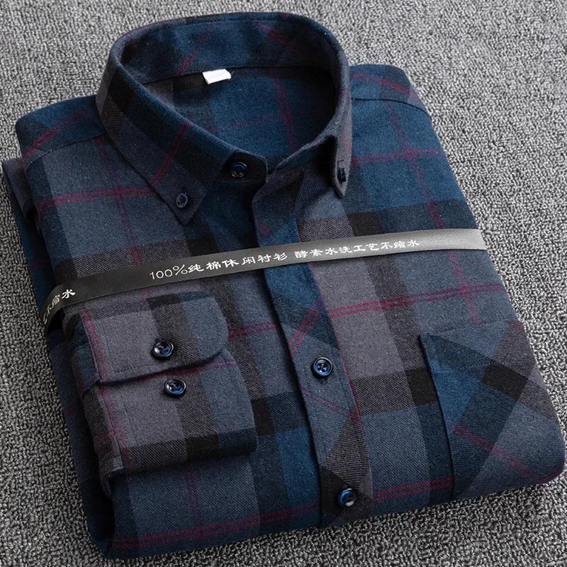 Nuove Camicie a Quadri per Uomo Taglie Forti Tempo Libero Uomo 100% Cotone Invernali Calde Flanella Casual a Quadri Oversize Manica Lunga