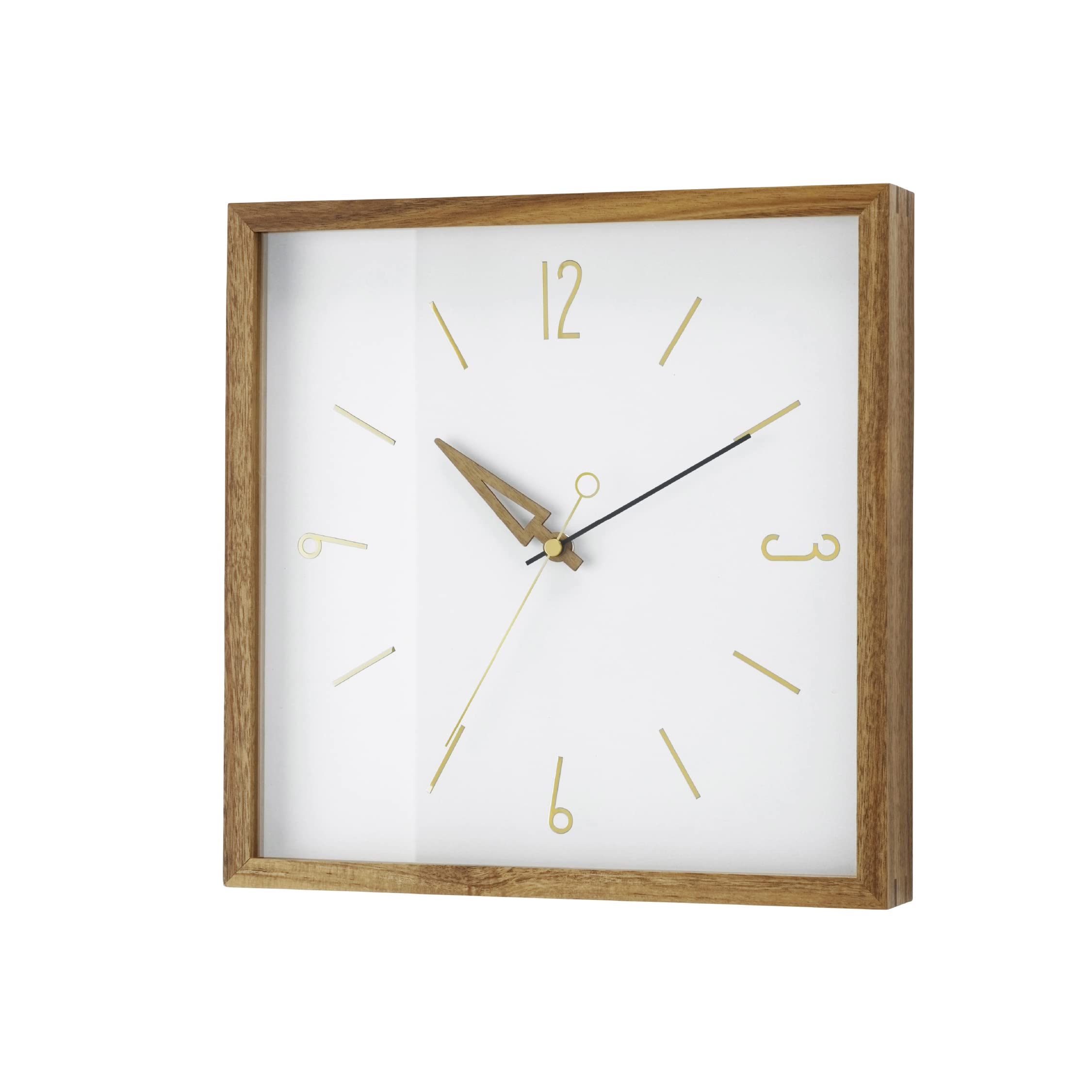 Interform Wall Clock Bernd Gold Wood Square White Sweep Movement CL-4252
