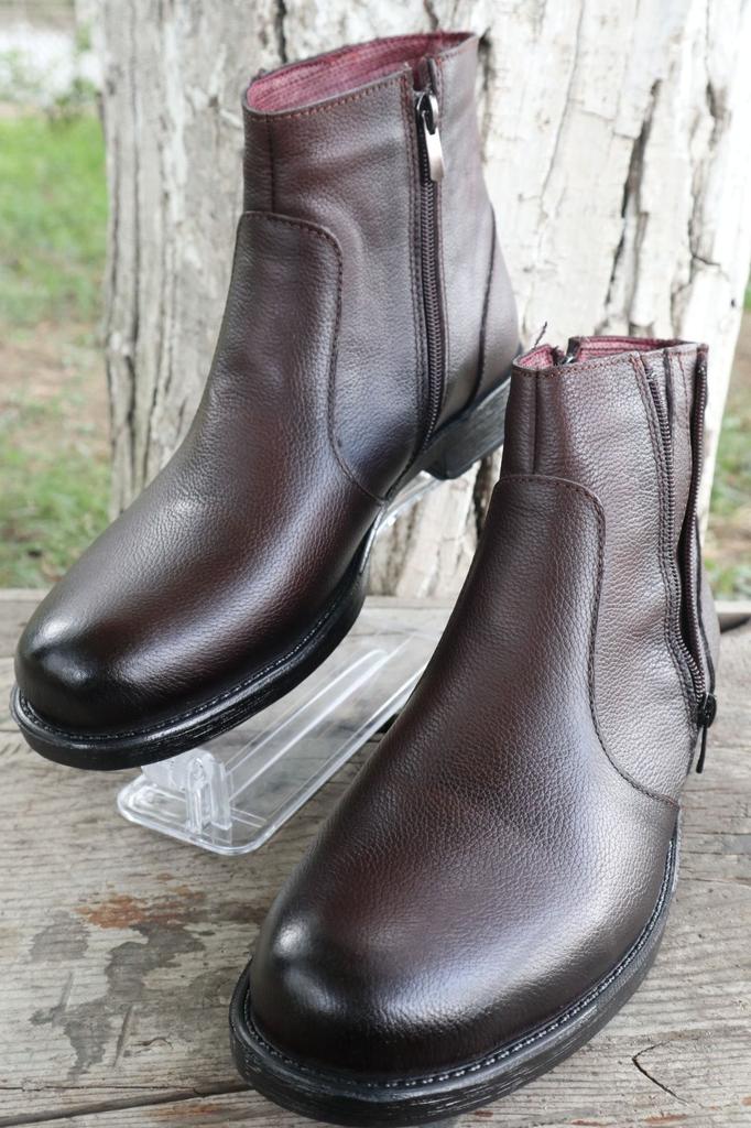 Men's Fashion Genuine Leather Flat Heeled Booties Bootie Furry Black Zipper Casual Boots Shoes