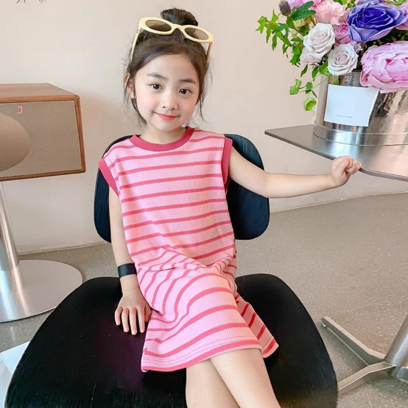 

Платье без рукавов для девочки, детское полосатое платье, летнее детское платье 140