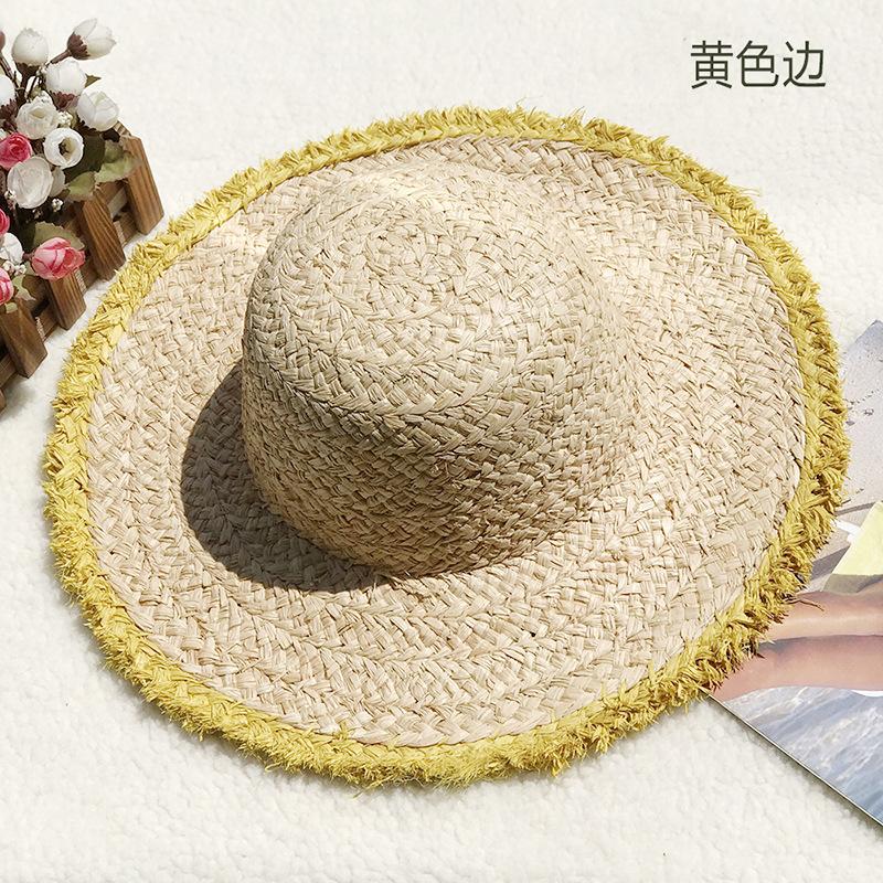 Natural Lafite Straw Hat Sunscreen Large Brim Beach Hat Trendy Foreign Style Color Fur Edge Dome UV Protection Sun Visor