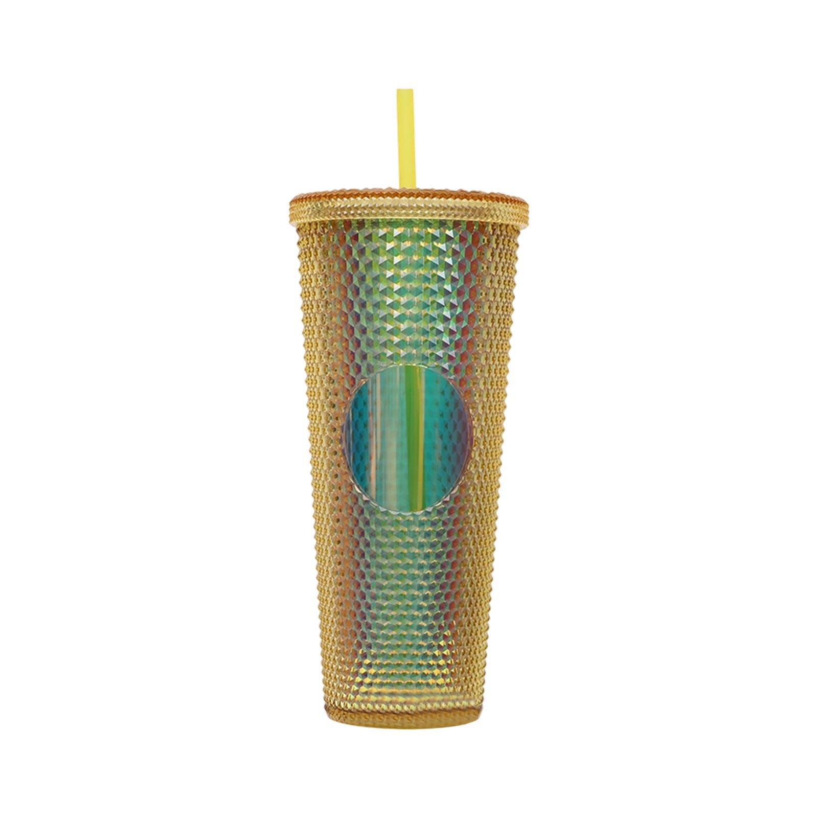 Portable Textured Tumbler Cup with Straw Double Wall Insulated Reusable Drinkware for Outdoor Travel and Everyday Use One Size