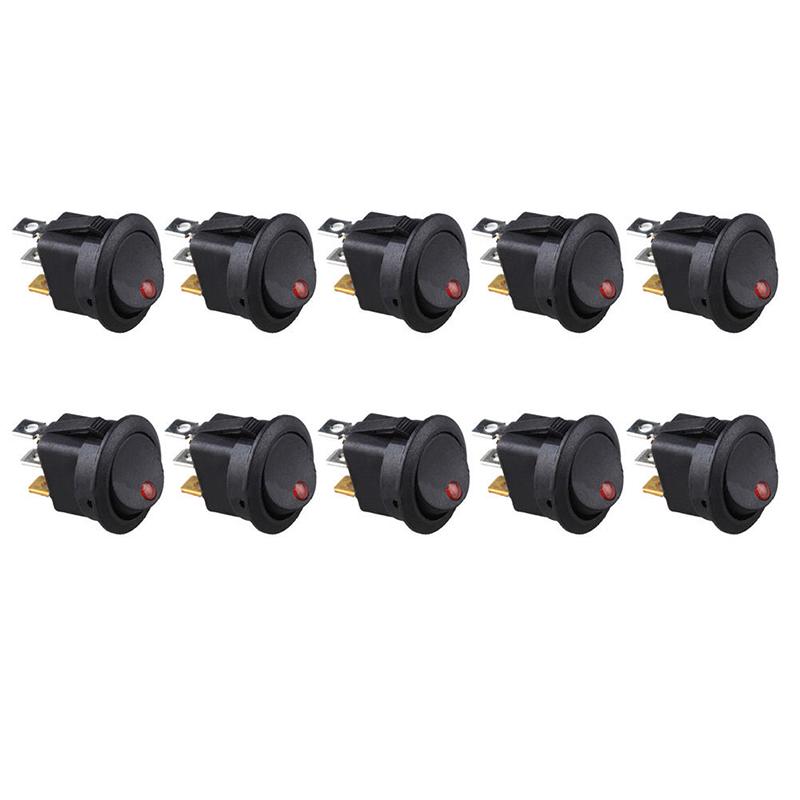 10pcs Set DC 12V Car Auto Boat Round Rocker Red LED Lights SPST Switch ON-OFF