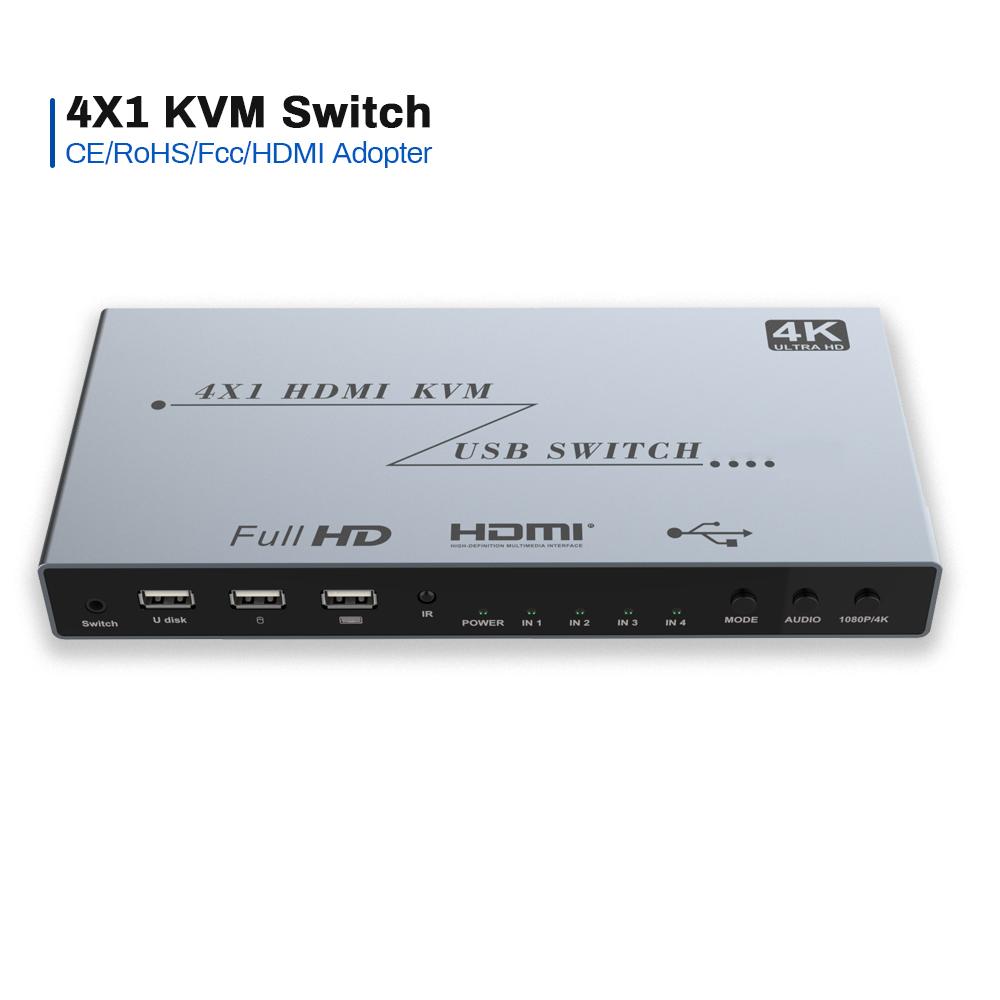 Verified Factory 4x1 2x1 8K HDMI KVM Switch 4K60 4K30 2 Port 4 Port HDMI KVM Selector Switcher PC Extended Display