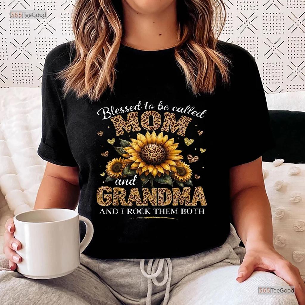 Blessed To Be Called Mom And Grandma Shirt, I Rock Them Both Floral T-shirt