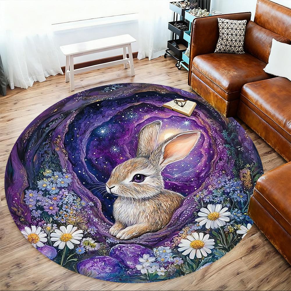 1pc Bunny Garden Round Chair mat Area Rug - Non-Slip, Floor Mat for Office, Bedroom, Ideal home decor Christmas Gift p0811464