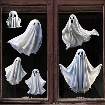 Halloweenské duchové přilnavé na okno Bílý malý duch Oboustranné samolepky na okno Odnímatelné statické nálepky na skleněná okna Domácí venkovní dekorace