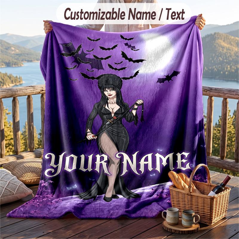 Custom Text Flannel Throw Blanket, Lightweight Cozy Bed Sofa BlanketElvira Mistress of the Dark