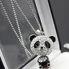 Women Fashion Lovely Rhinestone Panda Pendant Beaded Long Sweater Chain Necklace