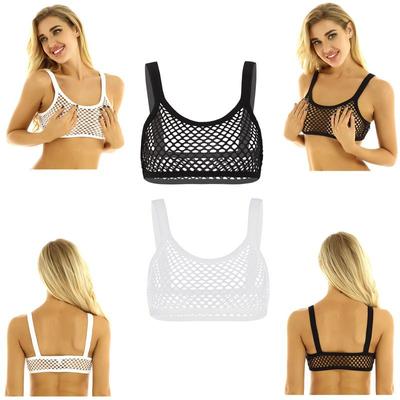 Dames Uni Kleur Tanktop Doorzichtig Visnet BH Top Trainings Yoga Camisole Cropped Tops