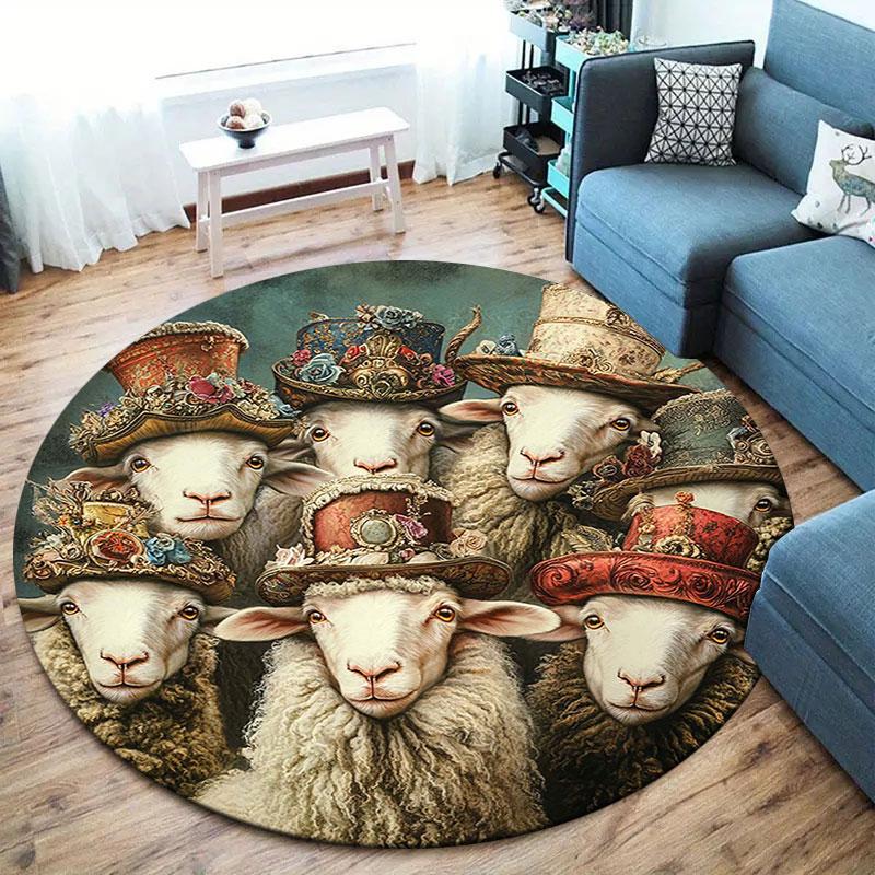 Cute animals with oil painting textureRound Area Rug,Carpet Rug for Living Room Bedroom Sofa Playroom Decor,Non-slip Floor Mat
