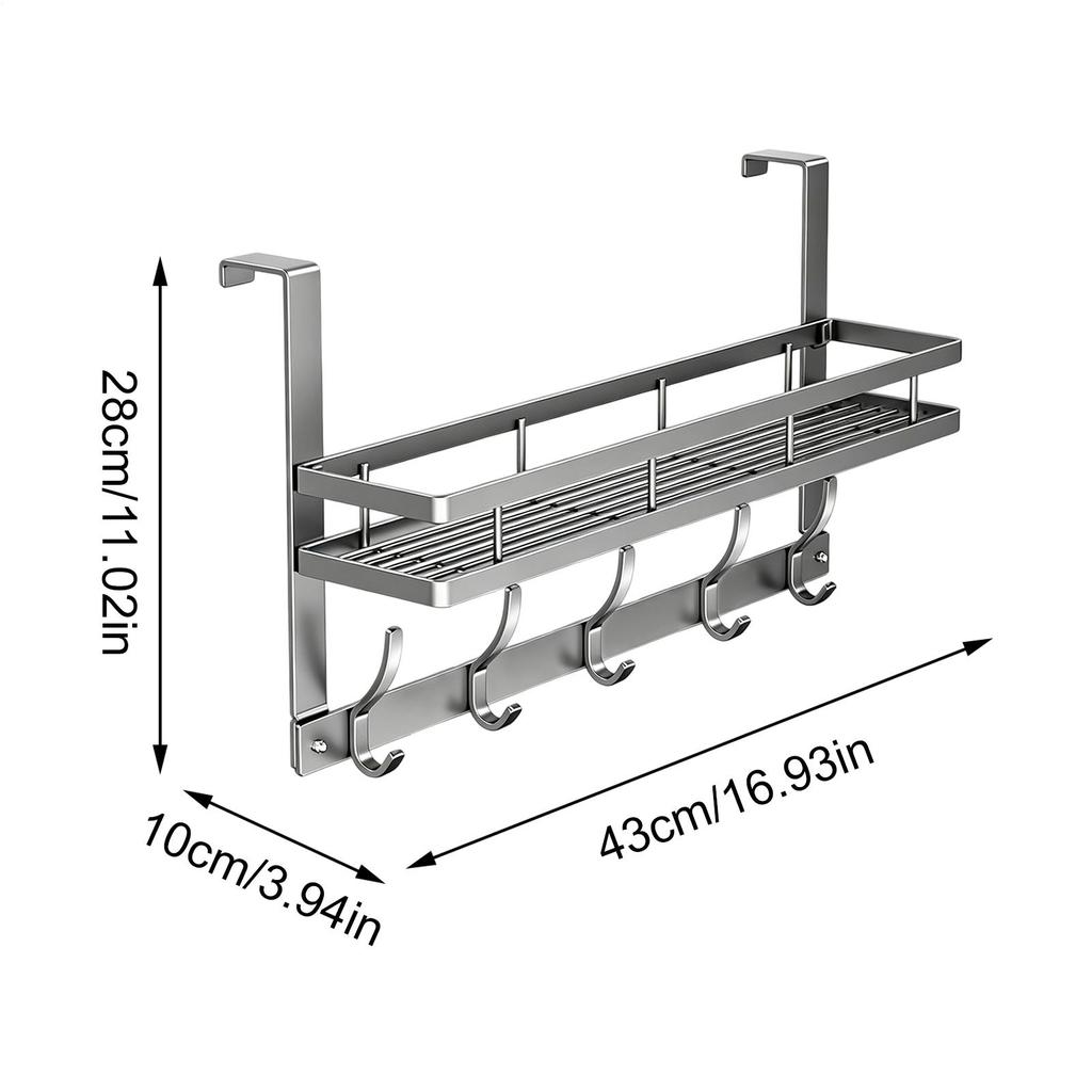Over The Door Organizer Carbon Steel Bathroom Door Towel Rack No Drilling Hanging Rack With Basket And Hooks For Clothes Bag Key