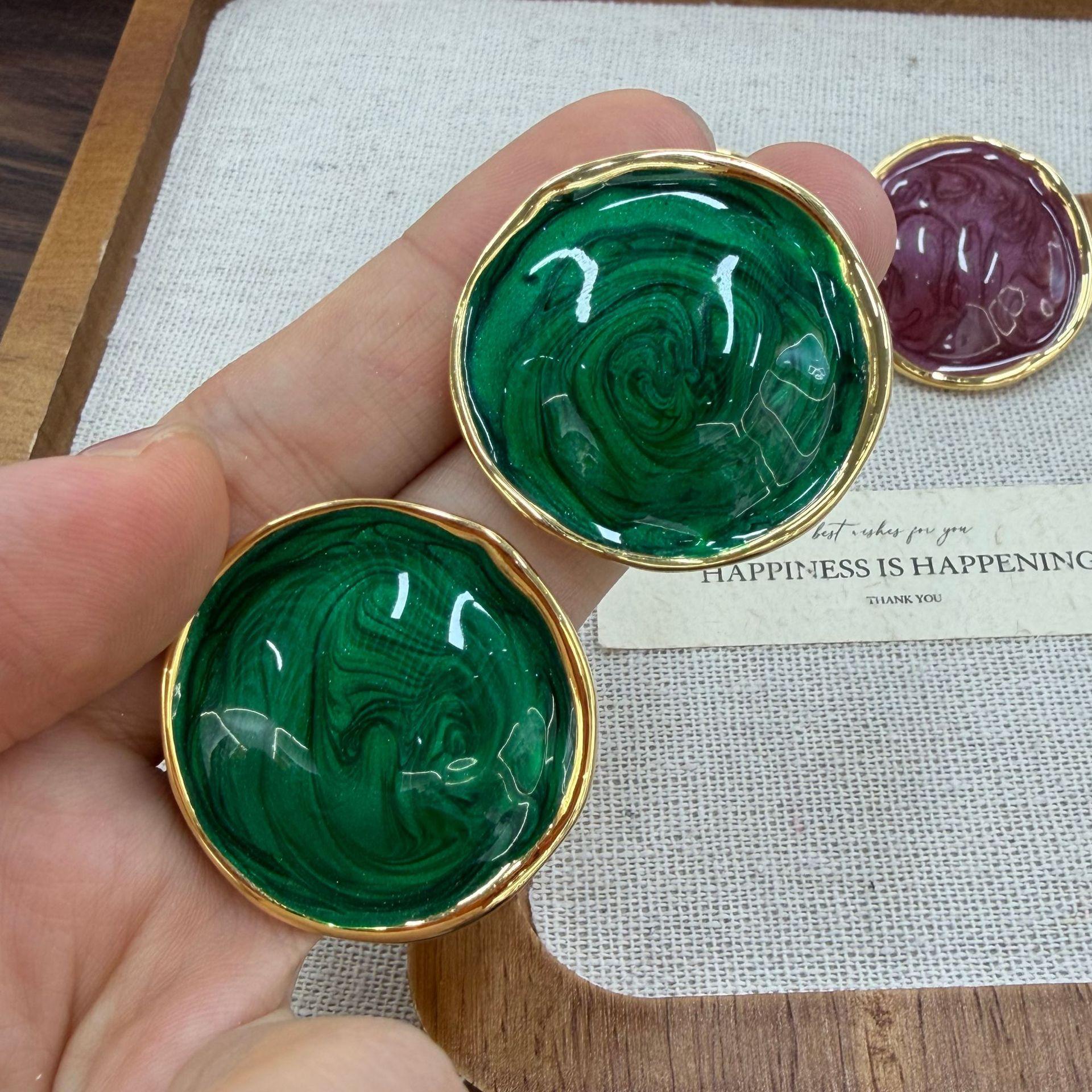 Hong Kong Style Retro Temperament Exaggerated Enamel Dripping Oil Geometric Round Metal Needle Earrings Earrings Women