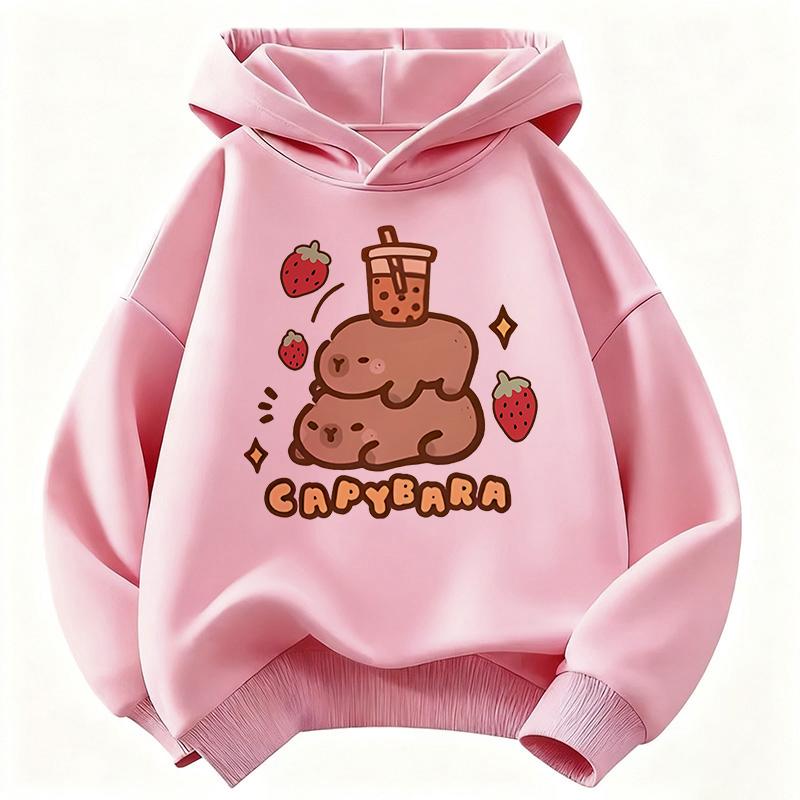 Girls' Capybara Print Long Sleeve Children's Hoodie Sweatshirt Cute Hoody for Boys Girls Autumn Casual Hoodies