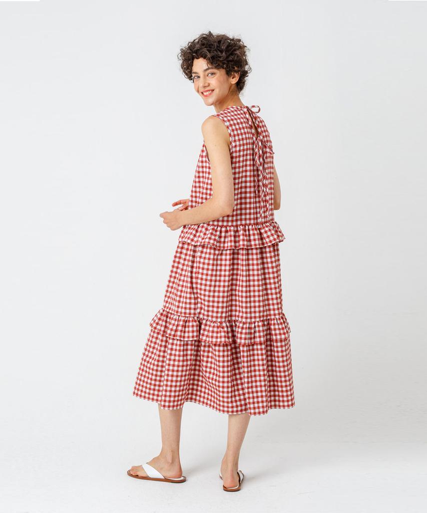 Page Check Frill Dress_Wine