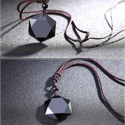 Módní Černý Šperk Požehnání Černý Šťastný Amulet Náhrdelník Obsidiánový Přívěsek Tvar Šesticípé Hvězdy
