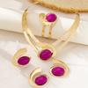 Elegantes 5-teiliges Damenschmuckset im Urlaubsstil - Asymmetrisches Edelstein-Halsketten-, Ohrring-, Armband- und Ring-Set