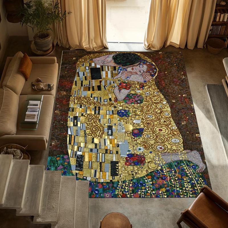 Tappetino Tappeto Tappeto Decorazione Casa Soggiorno Tappeto per Pavimento Klimt Pattern Pittura Design Oro Tappeto per Interni Camera da Letto Decorazione