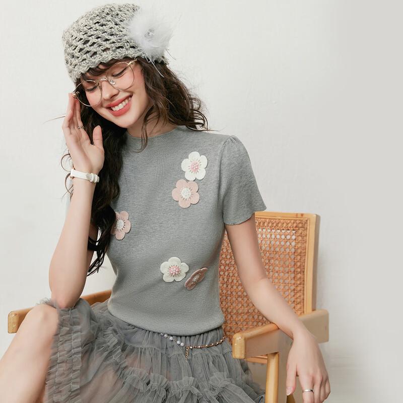 

Bailuyu Women s Floral Beaded High-Neck Knit Top L