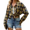 New Women's Long Sleeve Plaid Button Down Shirt Top Fall Winter Pocket Turn-down Collar Blouse