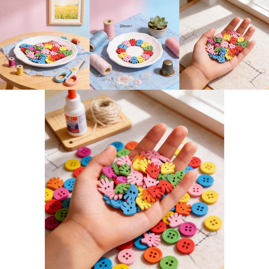 Wooden Colorful Cartoon Hand Buttons For Kids Diy Craft Projects And Kindergarten Activities
