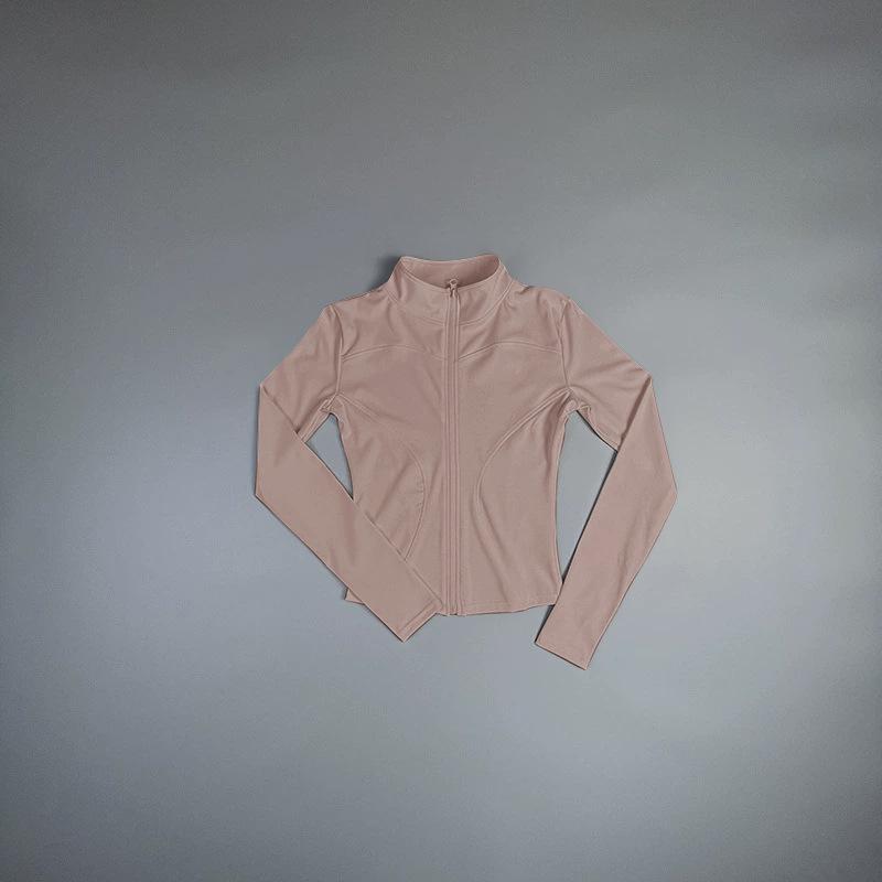 Women's Slim Fit Yoga Jacket - Long Sleeve, Stand Collar, Zipper, for Autumn/Winter Running and Fitness.