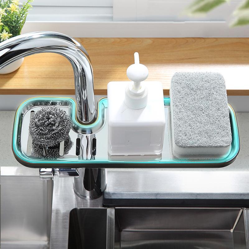 Porta Spugna Per Lavello Da Cucina Telescopico In Acciaio Inox Con Portasapone E Asciugamani - Nero