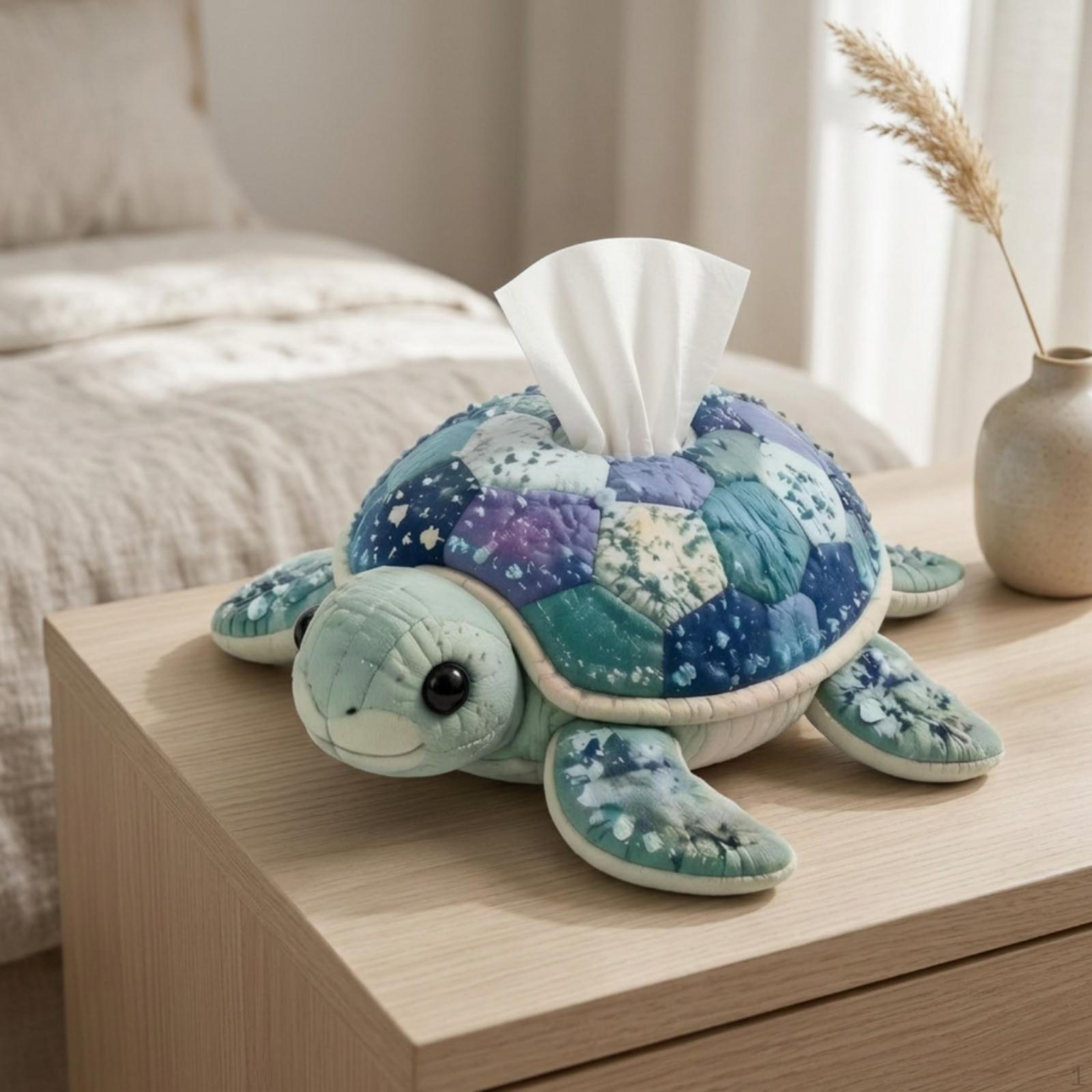 Taschentuchbox DIY-Set Gepolstert mit vorgeschnittenem Textil Anfängerfreundlich für Bastler, Blue Turtle white