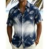 Men's Tropical Gradient Plant Printed Short Sleeved Shirt, Suitable For Summer Travel, Beach Leisure, And Daily Casual Wear