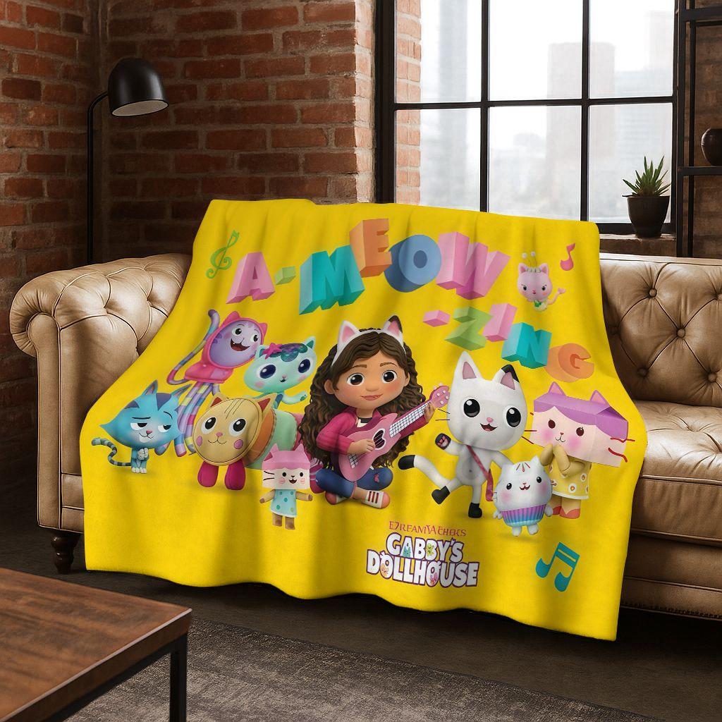 Cute Gabbys Dollhouse Cartoon Girl Kids Flannel Blanket Soft Warm Throw Blanket for Bed Bedroom Room Living Room Christmas Gift