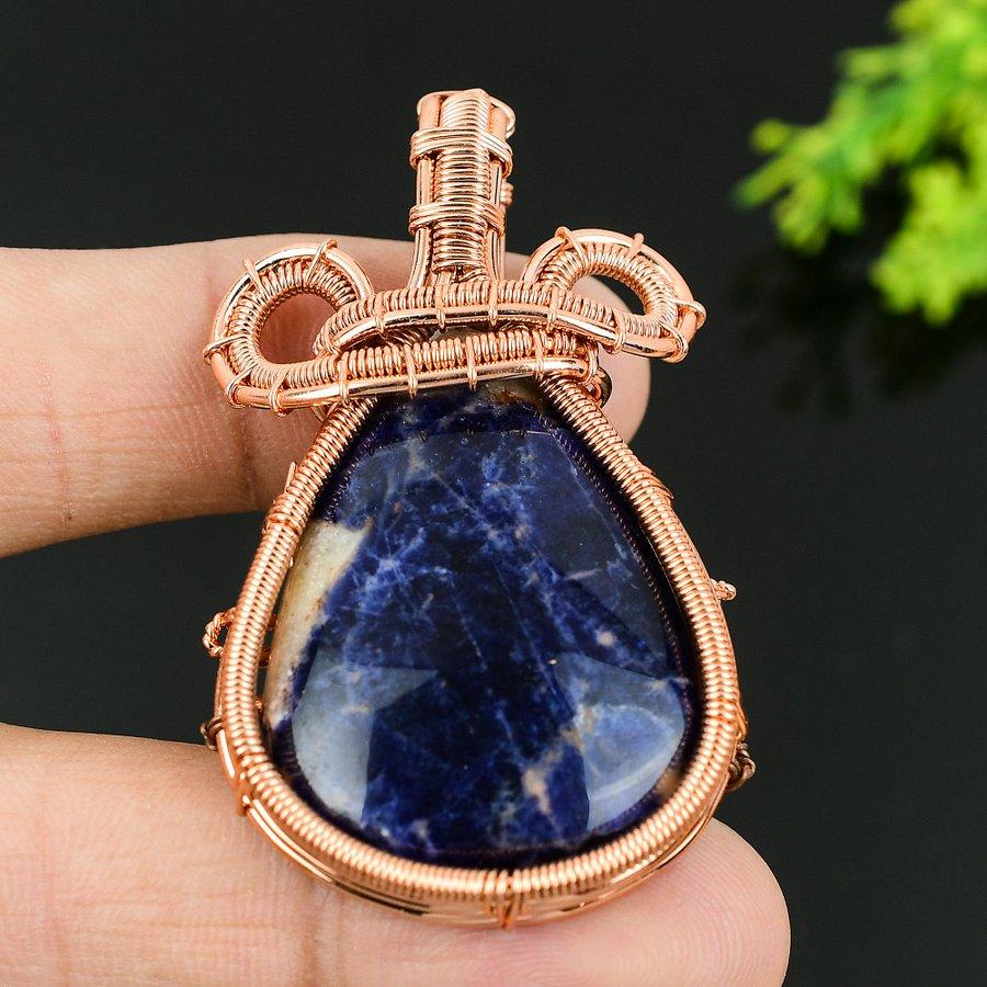 Sodalite Handmade Copper Wire Wrap Jewelry Pendant 2.36 A3b21