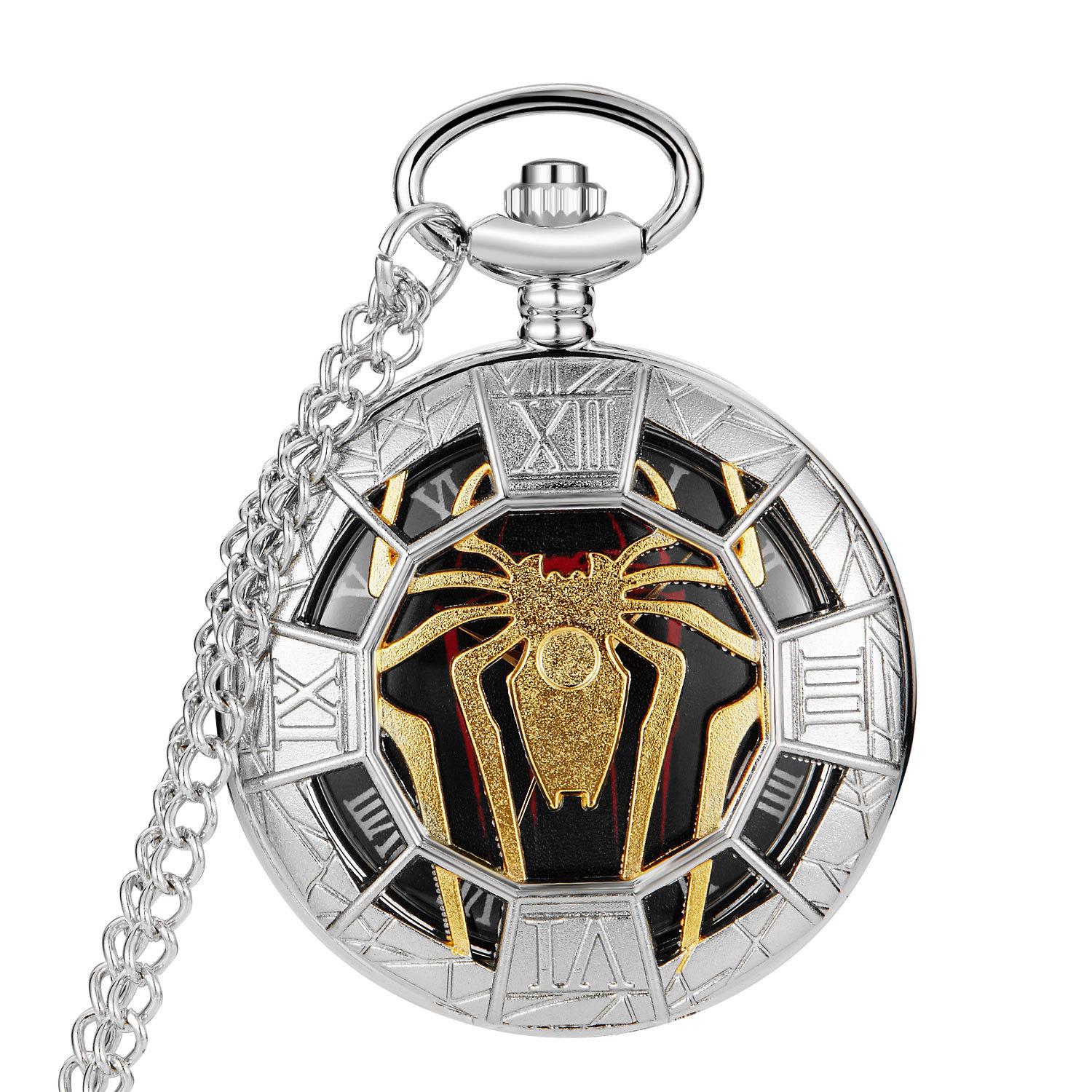 Qinggu Large Pocket Watch, Hollow Spider-Man Pocket Watch, Gift-Giving Commemorative Student Quartz Wall Watch