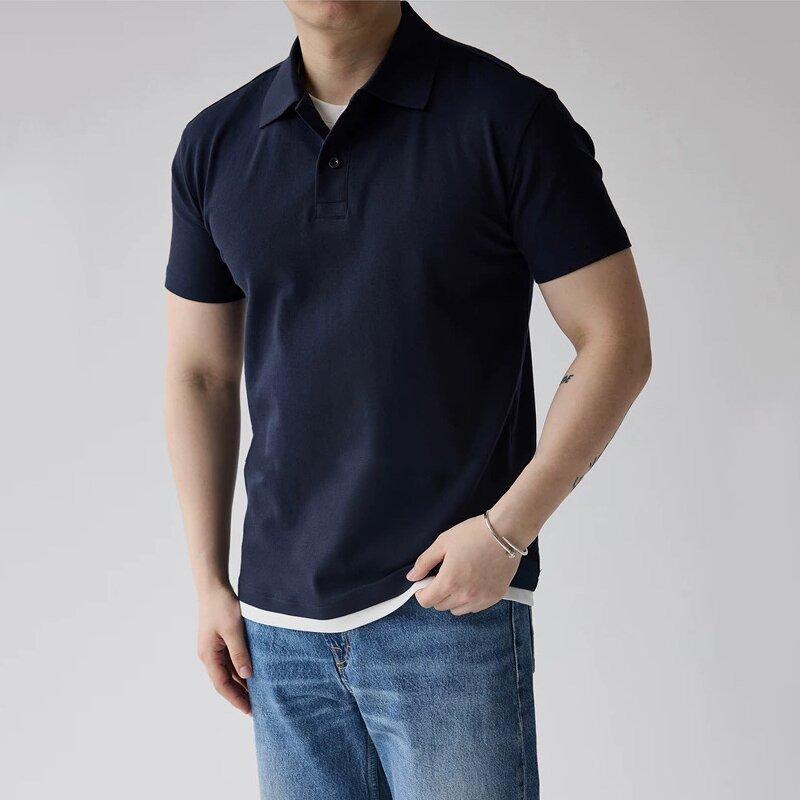 

Men Short Sleeve Polo Shirt Fake Two Piece Hem Casual Collar Tops M темно-синий
