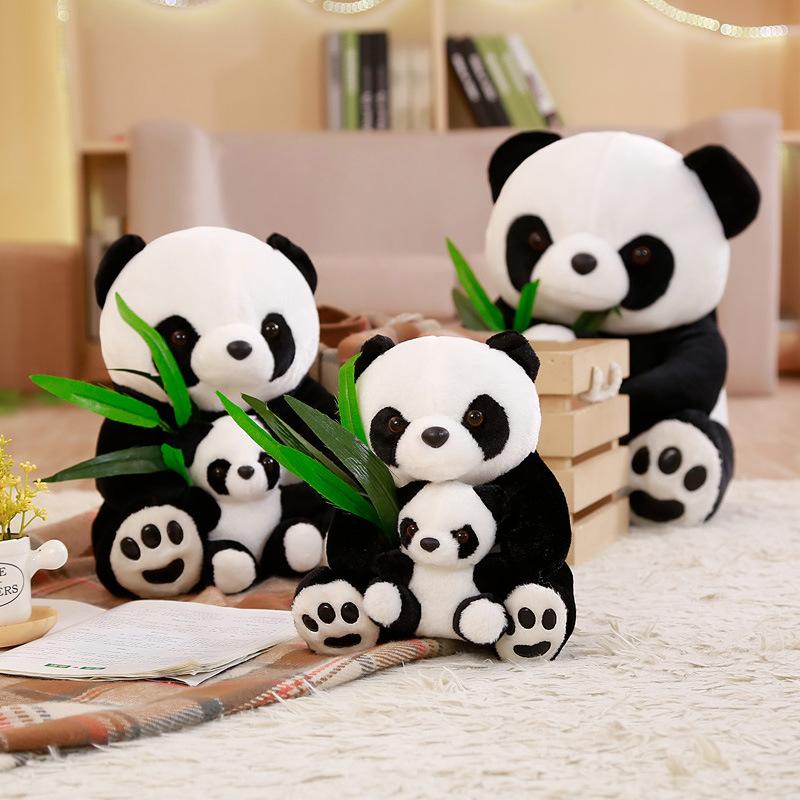 Mother and Son Panda Doll Plush Toy Black and White Ragdoll Throw Pillow Hug Bear Doll Doll Give Girlfriend Birthday Gift