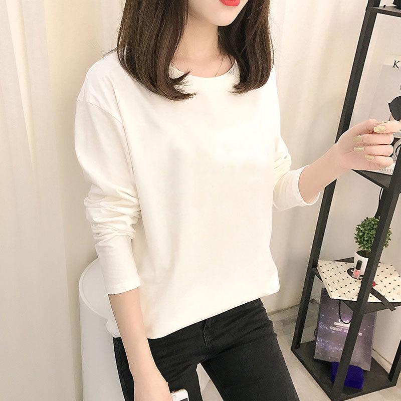 Autumn Korean Cartoon Bottoming Tops - Women's Long-Sleeved T-Shirts In Solid Colors