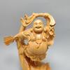 Natural Cypress Joyful Maitreya Buddha Figure Decoration Statue-Distinctive WoodCarving Suitable for Home Room Office Decorative