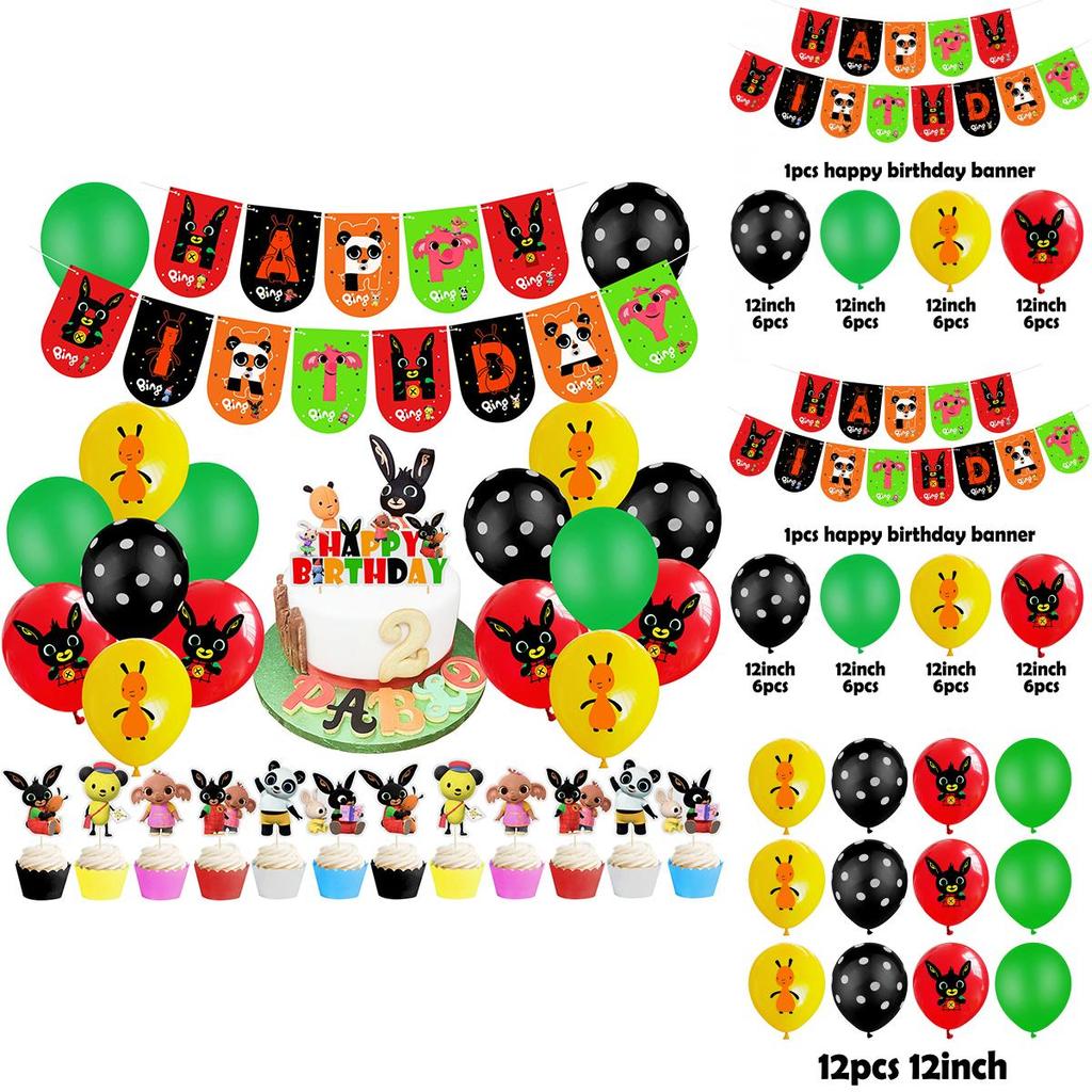 Delightful Bing Bunny Birthday Party Supplies Offering Joyful Balloon Banner And Whimsical Cupcake Topper