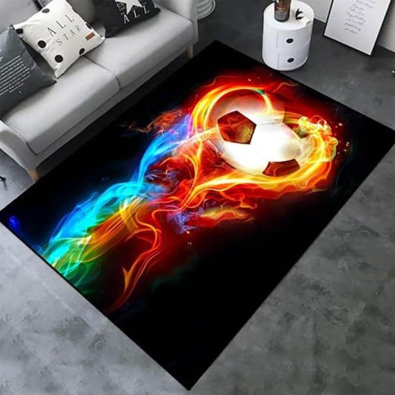 Dynamic Sports Ball Rugs Flaming Football Basketball Design Brick Wall Breakthrough for Game Room Man Cave Decor