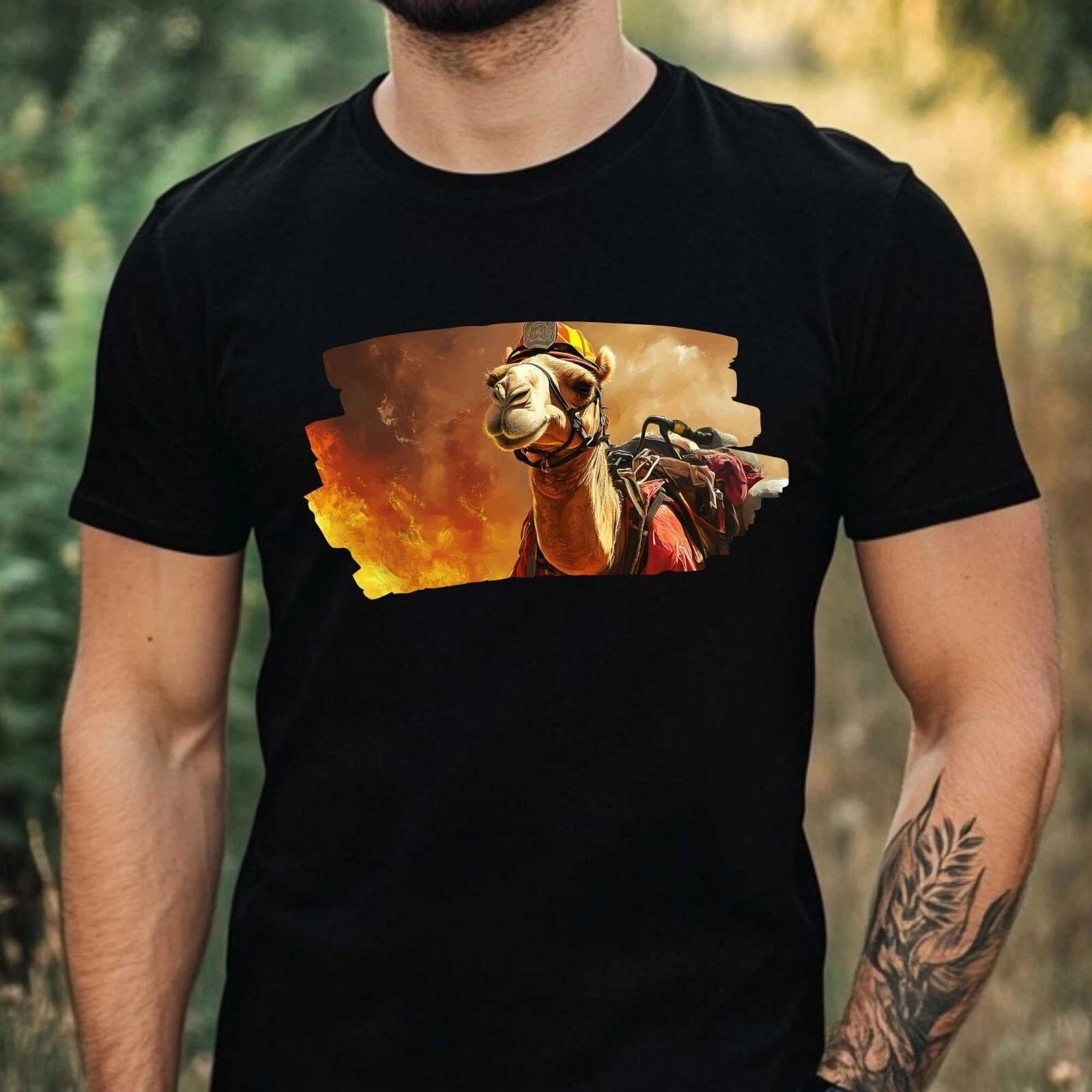 T-Shirt Herren Kamel als Feuerwehrmann Motiv Baumwolle Größe XS bis 5XL S