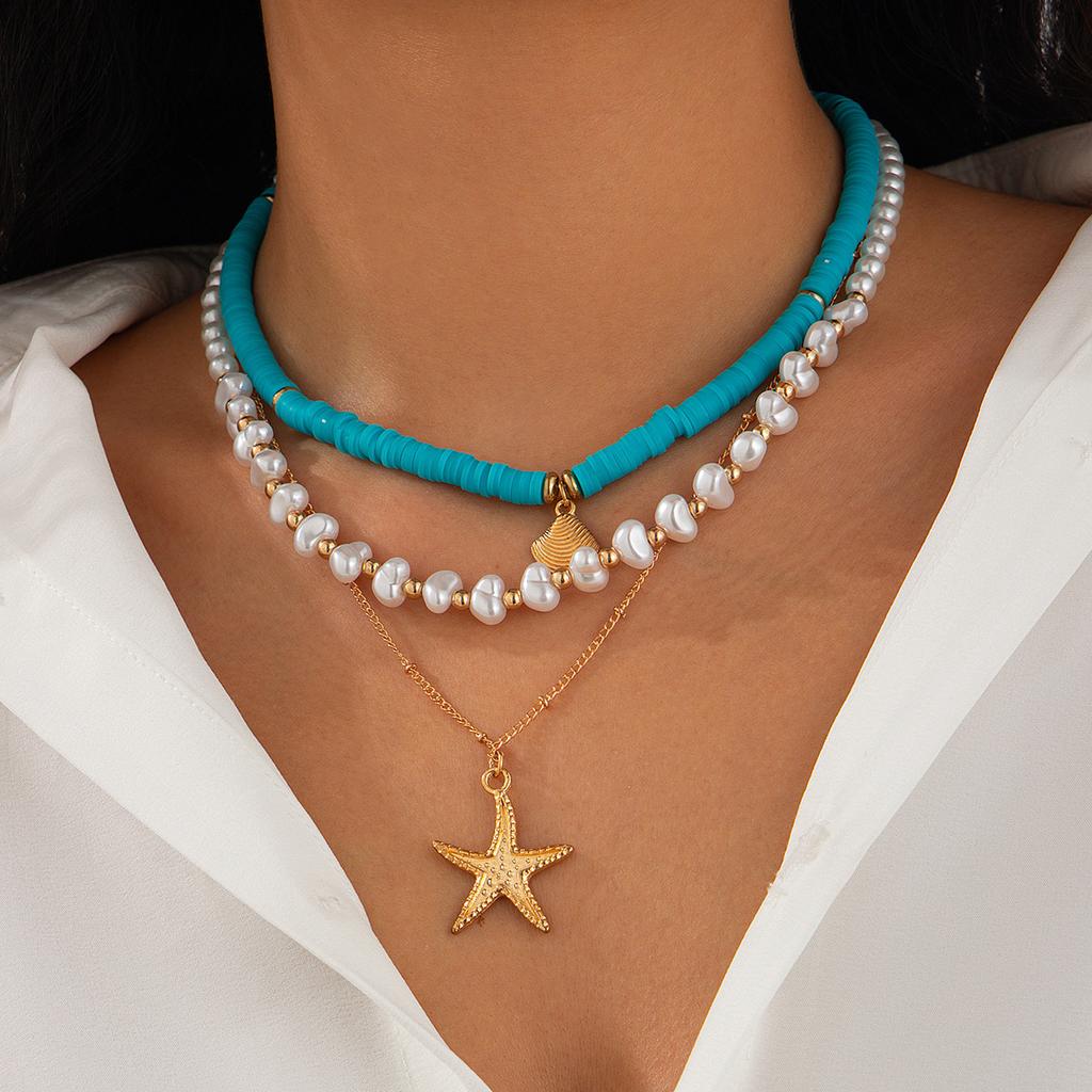 INS Style Reluster Pearl Necklace For Women Irregular Shell Starfish Pendant Collarbone Chain Girls Fashion Jewelry Neck Chain