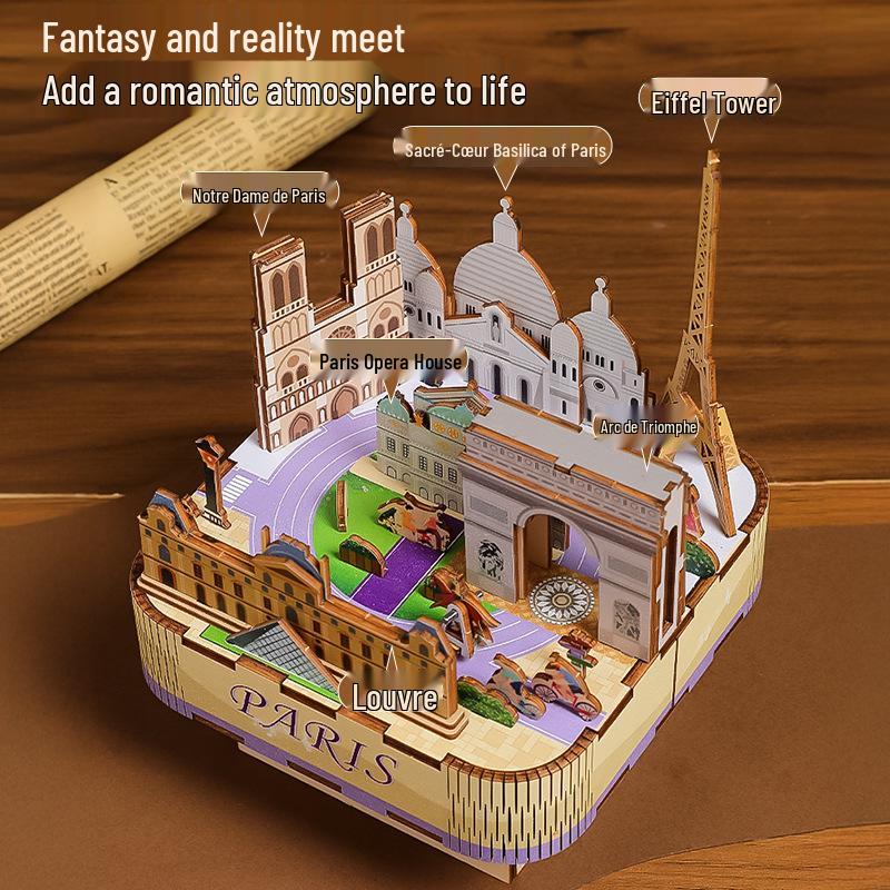 Puzzle Scatola Musicale 3D in Legno di Parigi – Ornamento Romantico e Giocattolo Antistress