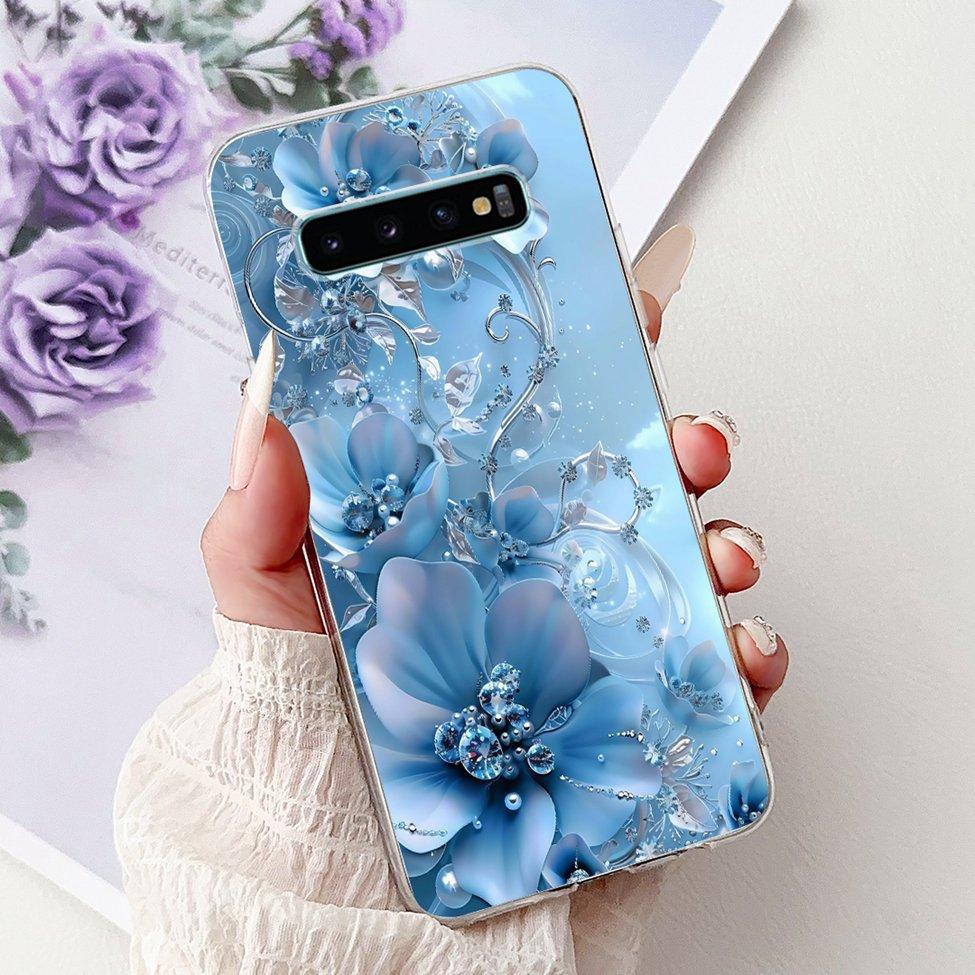 For Samsung S10 Plus Case SM-G975F Cute Kawaii Fashion Flowers Luxury Cool Painted Soft Cover For Samsung Galaxy S10+ Phone Case